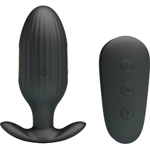  Черная анальная вибропробка с электростимуляцией и пультом ДУ Royal Pleasure 9,2 см 