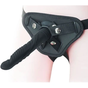  Черный вибрострапон 6.7 inch Strap-on Ripple Dildo Vibe 21 см 