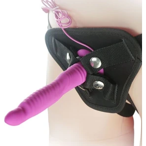  Розовый вибрострапон 6.7 inch Strap-on Ripple Dildo Vibe 21 см 