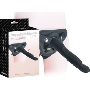  Черный страпон 8 inch Strap-on Ripple Dildo Vibe 21 см 