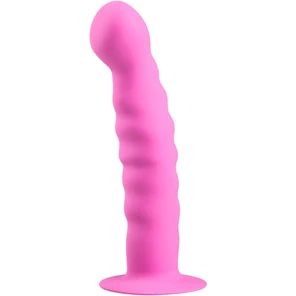 Розовый анальный фаллоимитатор с ребрами Ribbed Dong 14,2 см 