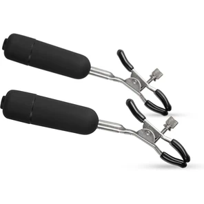  Черные виброзажимы на соски Easytoys Nipple Clamps With Vibrating Bullets 