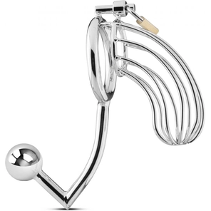  Мужской пояс верности с анальной пробкой Sinner Metal Penis Cage With Anal Hook №1 