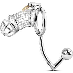  Мужской пояс верности с анальной пробкой Sinner Metal Penis Cage With Anal Hook 