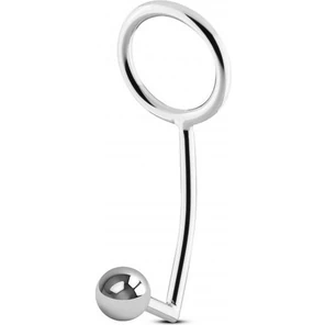  Серебристое эрекционное кольцо с анальной пробкой Sinner Metal Cock Ring With Anal Plug Size L 