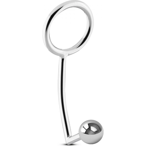  Серебристое эрекционное кольцо с анальной пробкой Sinner Metal Cock Ring With Anal Plug Size S 