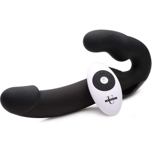 Черный безремневой страпон Urge Silicone Strap On с пультом ДУ 24 см 