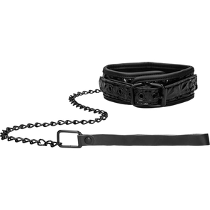  Красно-черный широкий ошейник с поводком Luxury Collar with Leash 