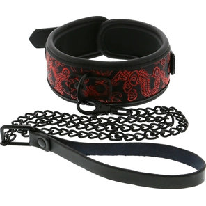  Красно-черный ошейник с поводком COLLAR LEASH 