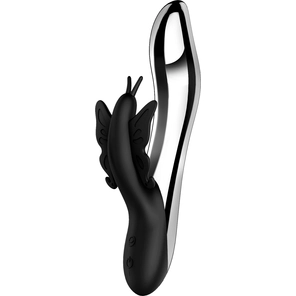  Черный вибратор с подсветкой NAGHI NO.37 RECHARGEABLE LIGHT-UP VIBE 24 см 