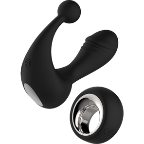  Черный вибромассажер со стимулятором клитора HELIOS REMOTE 