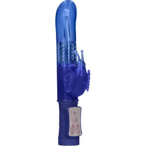  Синий вибратор-кролик Rotating Butterfly 22,8 см 