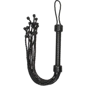  Черная многохвостая плетеная плеть Short Leather Braided Flogger 69 см 
