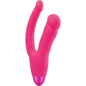  Розовый двойной вибратор INDULGENCE Rechargeable Insatiable Desire 21 см 