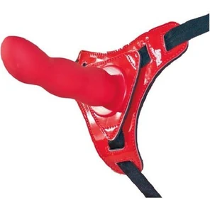  Красные трусики со сменной насадкой из силикона Strap-on Curved Dong 13,5 см 