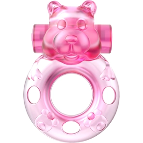  Розовое эрекционное виброкольцо на пенис Pink Bear 