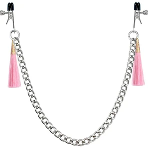  Зажимы на соски с розовыми кистями Tassel Nipple Clamp With Chain 