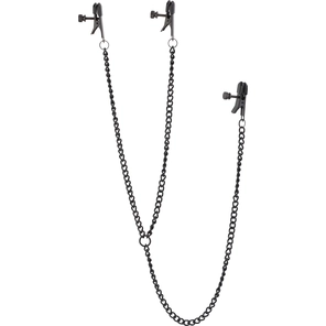  Черные зажимы на соски и клитор на цепочке Deluxe Nipple Clit Clamps 