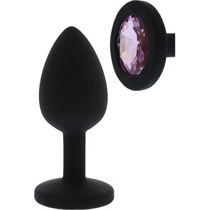  Черная гладкая анальная пробка с розовым кристаллом Silicone Diamond Plug 7 см 