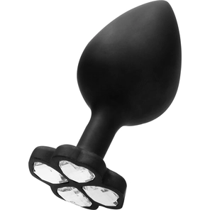  Черная анальная пробка с прозрачным кристаллом-клевером Regular Lucky Diamond Butt Plug 7 см 