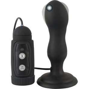  Черная анальная вибропробка с вращением Butt Plug 13,6 см 