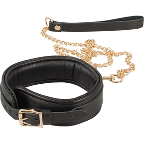  Черный кожаный ошейник Leather Collar and Leash с поводком 