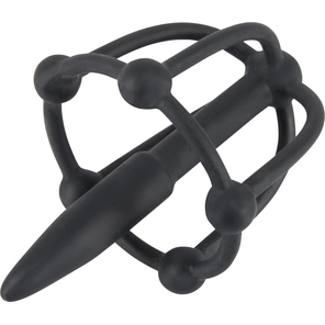  Черный силиконовый расширитель Penis Plug with Glans Cage 