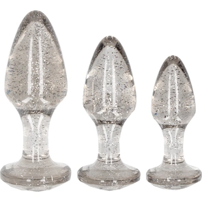  Набор из 3 серебристых анальных пробок Acrylic Goldchip Butt Plug Set 