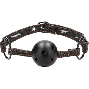  Кляп-шарик With Roughend Denim Straps с черными джинсовыми ремешками 