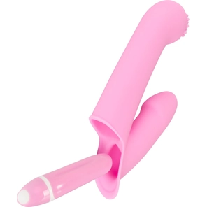  Нежно-розовая двойная вибронасадка на палец Vibrating Finger Extension 17 см 