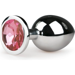  Серебристая анальная пробка Metal Butt Plug с розовым кристаллом 8,4 см 