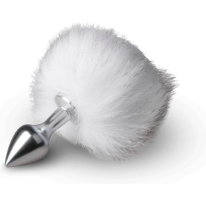  Серебристая анальная пробка с белым хвостиком Bunny Tail Plug 