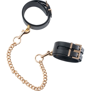  Черные оковы PREMIUM ANKLE CUFFS WITH CHAIN с золотистой цепочкой 