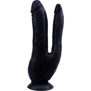  Черный анально-вагинальный фаллоимитатор Dark Magic Dual Penis 19,5 см 