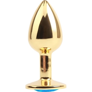  Золотистая анальная пробка со стразом Blue Gem Anal Plug 7,1 см 