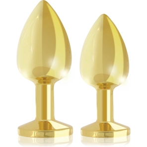  Набор из 2 золотистых анальных пробок с фиолетовыми кристаллами Booty Plug Original Luxury Set 