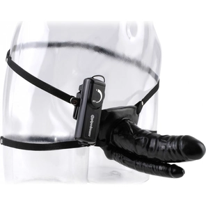  Чёрный страпон Double Penetrator Vibrating Hollow Strap-On 