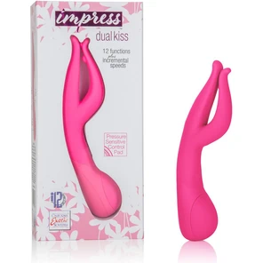  Розовый вибромассажер Impress™ Dual Kiss со стимуляцией клитора 15 см 