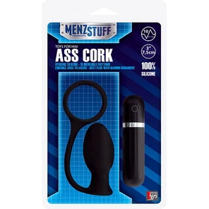  Чёрная вибровтулка MENZSTUFF ASS CORK SMALL 7,5 см 
