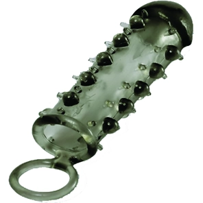  Дымчатая стимулирующая насадка с закрытой головкой SAMURAI PENIS SLEEVE BLACK 14,5 см 