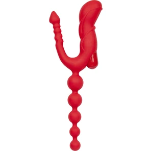  Красный тройной вибростимулятор Triple Devil Butt Plug With Mini Vibe 28 см. 