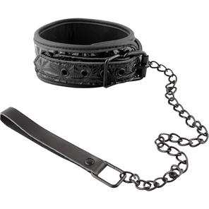  Чёрный кожаный ошейник с поводком Collar With Leash 