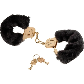  Наручники с чёрной меховой опушкой GOLD DELUXE FURRY CUFFS 