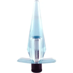  Голубая анальная пробка с вибрацией SUPER COMPACT VIBRATING BUTTPLUG 10 см 