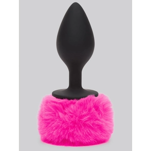  Черная анальная пробка с розовым хвостом Large Bunny Tail Butt Plug 
