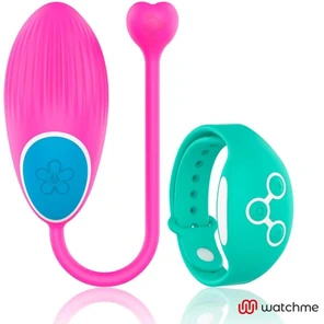  Розовое виброяйцо с зеленым пультом-часами Wearwatch Egg Wireless Watchme 