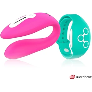  Розовый вибратор для пар с зеленым пультом-часами Weatwatch Dual Pleasure Vibe 