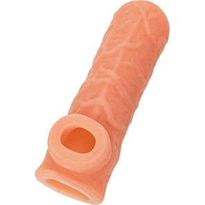  Телесная открытая насадка-реалистик с подхватом мошонки Nude Sleeve S 10 см 