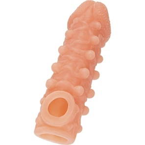  Телесная закрытая насадка с шариками Cock Sleeve 010 Size M 15,6 см 