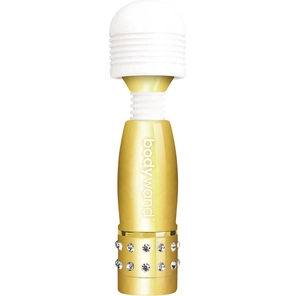  Золотистый жезловый мини-вибратор с кристаллами Mini Massager Gold Edition 